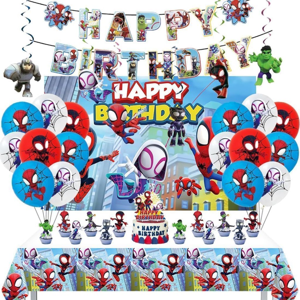 Ultimate Spidey Birthday Party Set: Banners, Balloons, Cupcake Toppers & More!